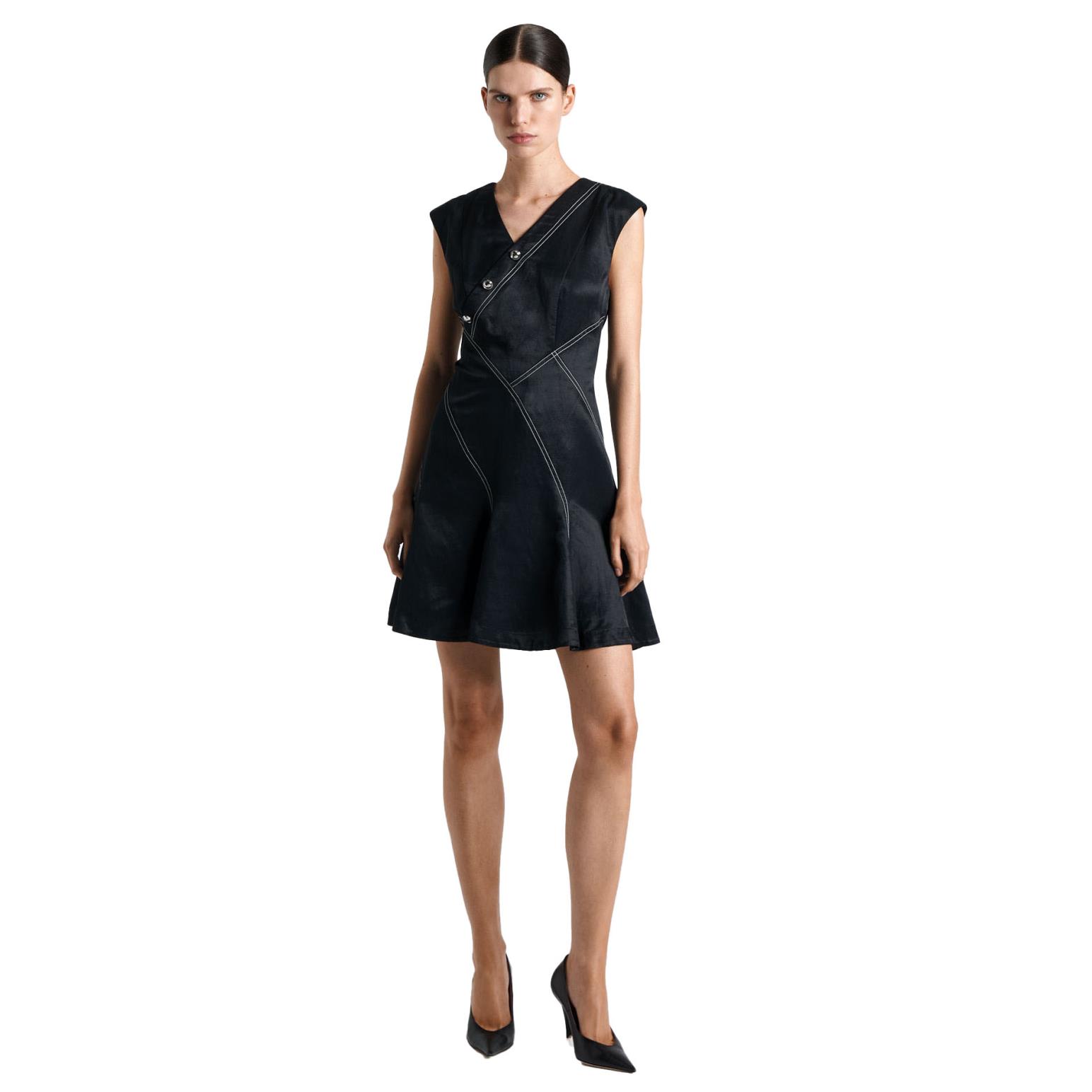 Cue Topstitched Asymmetric Button Mini Dress